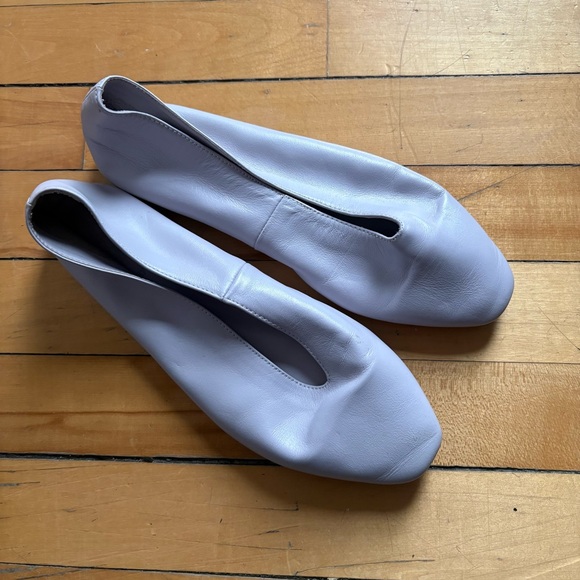 Zara Sz 37 Lilac Leather Square Toe Ballet Flat Shoes - Picture 2 of 9